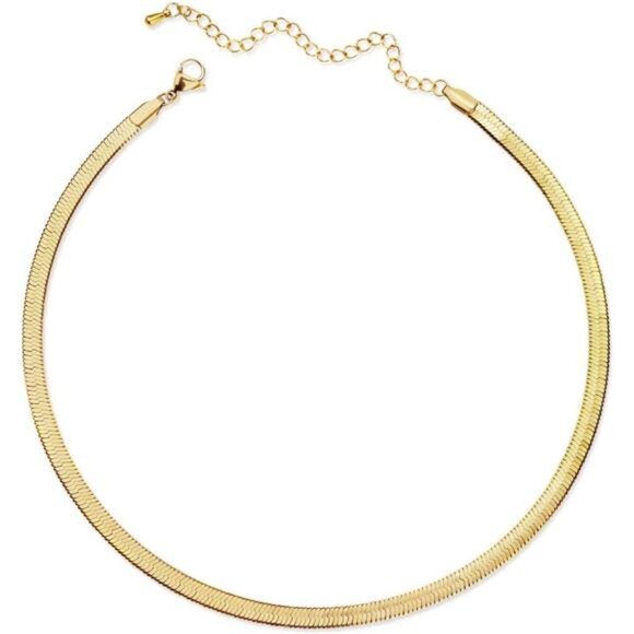 Jewelry - Gold Flat Chain Necklaces for Women Stainless Steel Snake Chain Cute